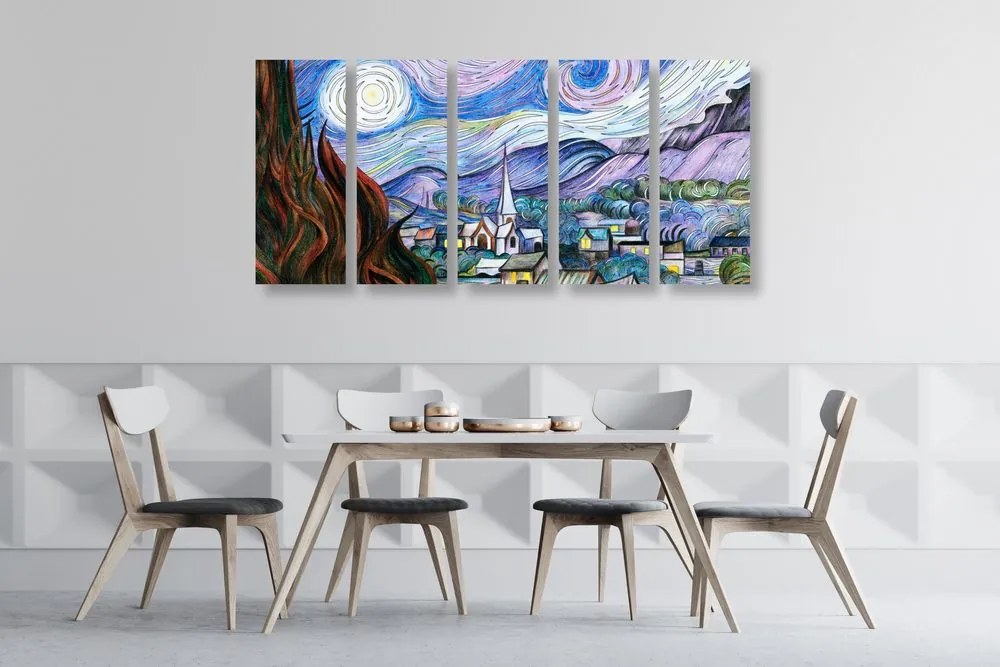 Quadri 5 pezzi – Riproduzione Notte stellata - Vincent van Gogh