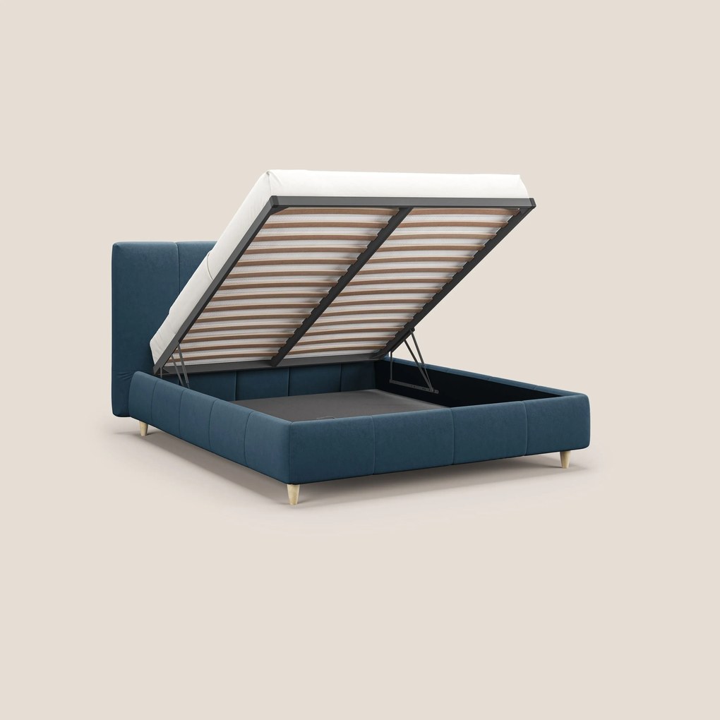 Laura letto imbottito contenitore e sfoderabile in microfibra velluto impermeabile T09 blu