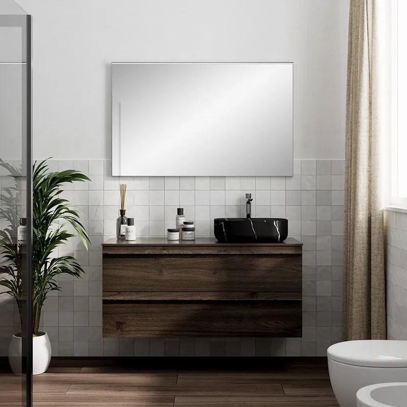 Mobile Linea L120 H55 P45 in laminato rovere cotto 2 cassetti a chiusura ammortizzata e top per lavabo in appoggio base