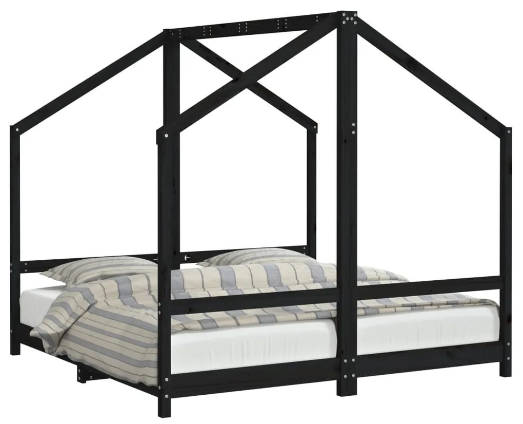 Giroletto per bambini nero 2x(80x160) cm legno massello di pino