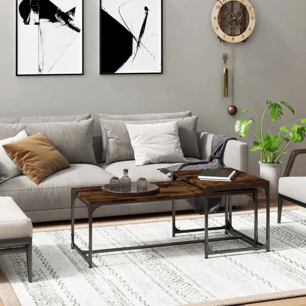 Tavolini Da Salotto 2 Pz Rovere Fumo İn Legno Multistrato /