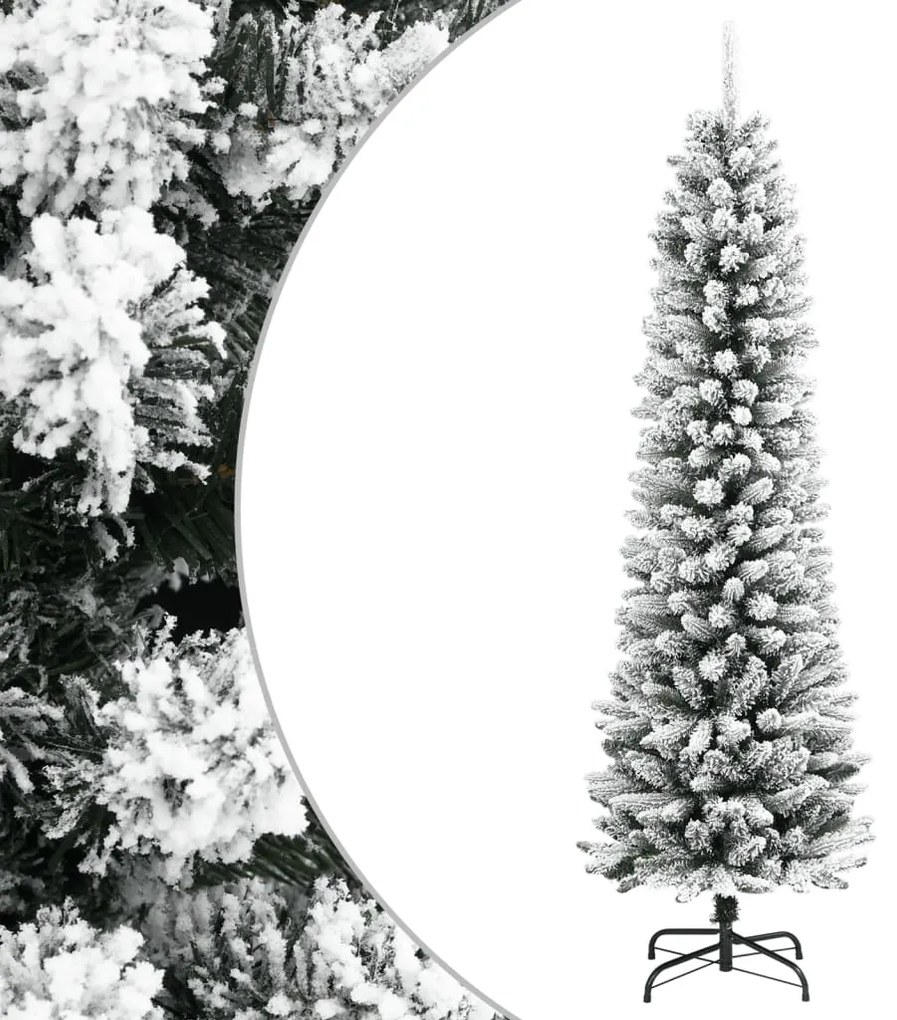 Albero Natale Artificiale Sottile Neve Floccata 120cm Pvc E Pe /