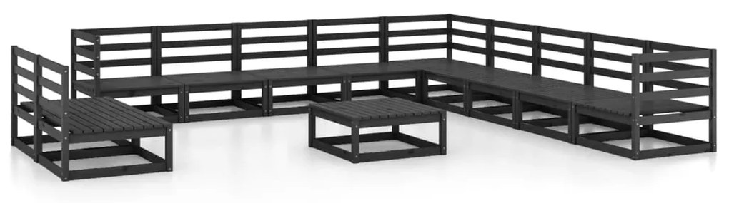 Set divani da giardino 12 pz nero in legno massello di pino