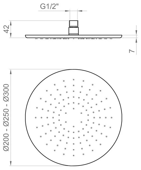 Soffione doccia 25 cm tondo effetto pioggia con snodo orientabile in acciaio nero opaco bnsofksf25