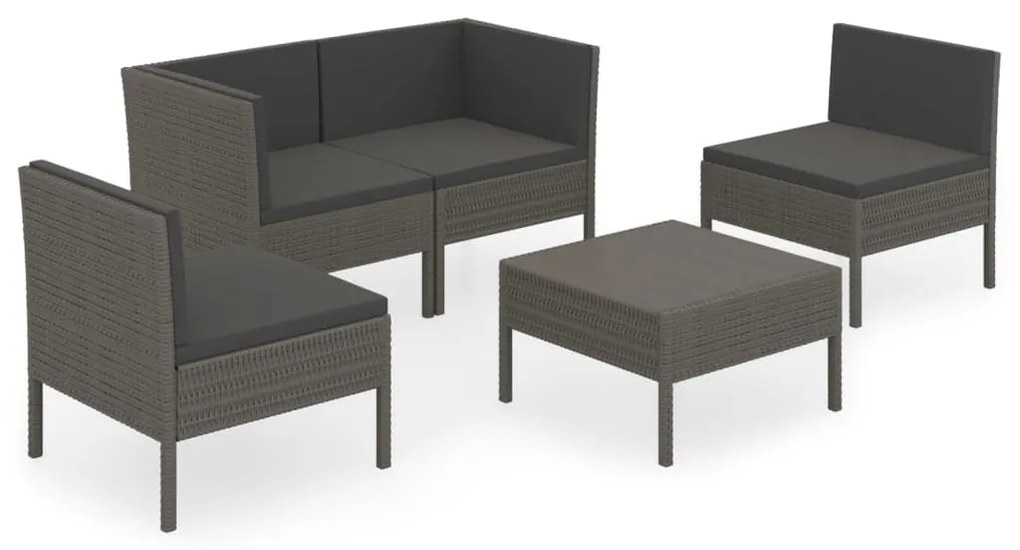 Set divani da giardino 5 pz con cuscini in polyrattan grigio