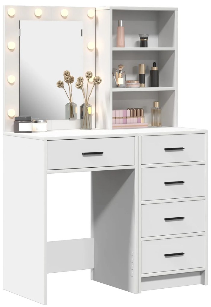 Set di due pezzi per il tavolo da trucco con led in legno ingegnerizzato bianco