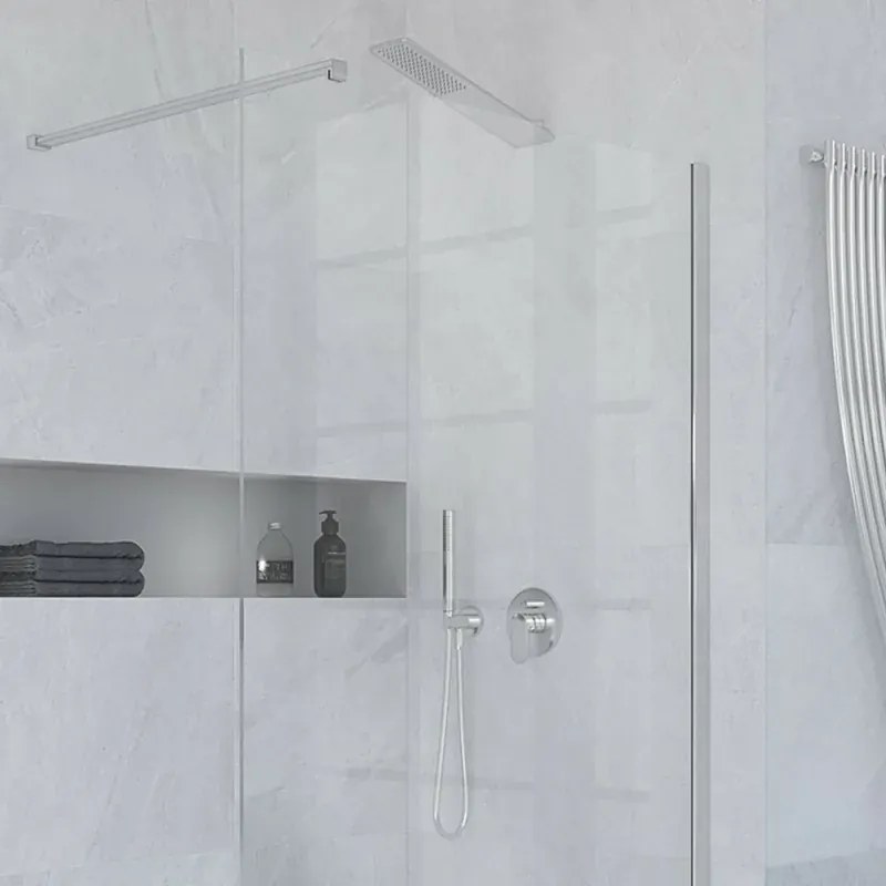 Soffione a Sbalzo Inclinato con Effetto Pioggia in Acciaio Inox Cromo 45x10 cm