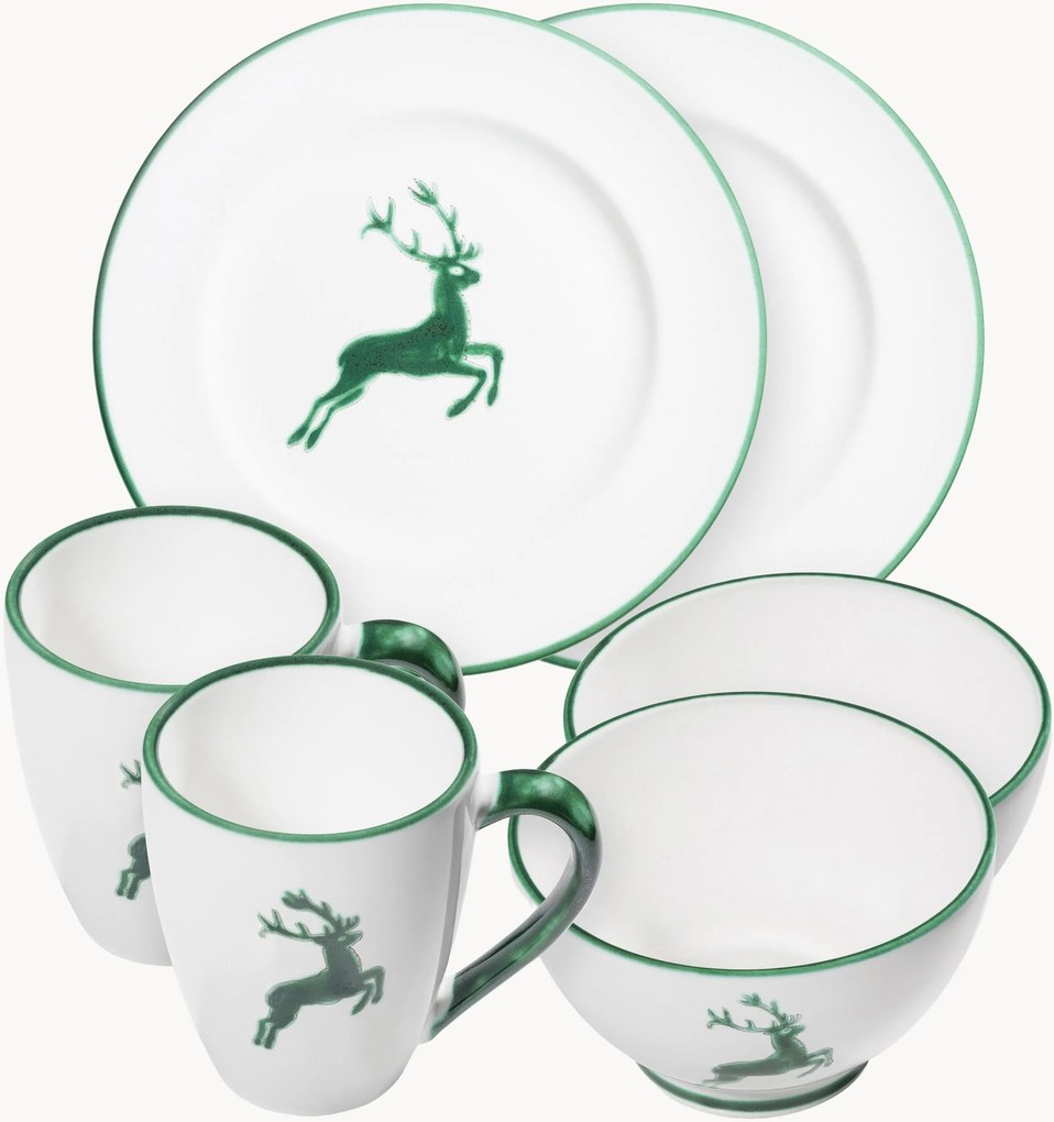 Set da colazione fatto a mano Grüner Hirsch, 2 persone, set da 6