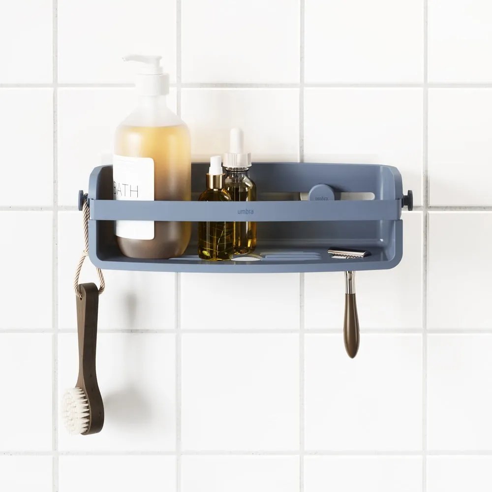 Mensola da bagno blu in plastica riciclata senza foratura Flex - Umbra