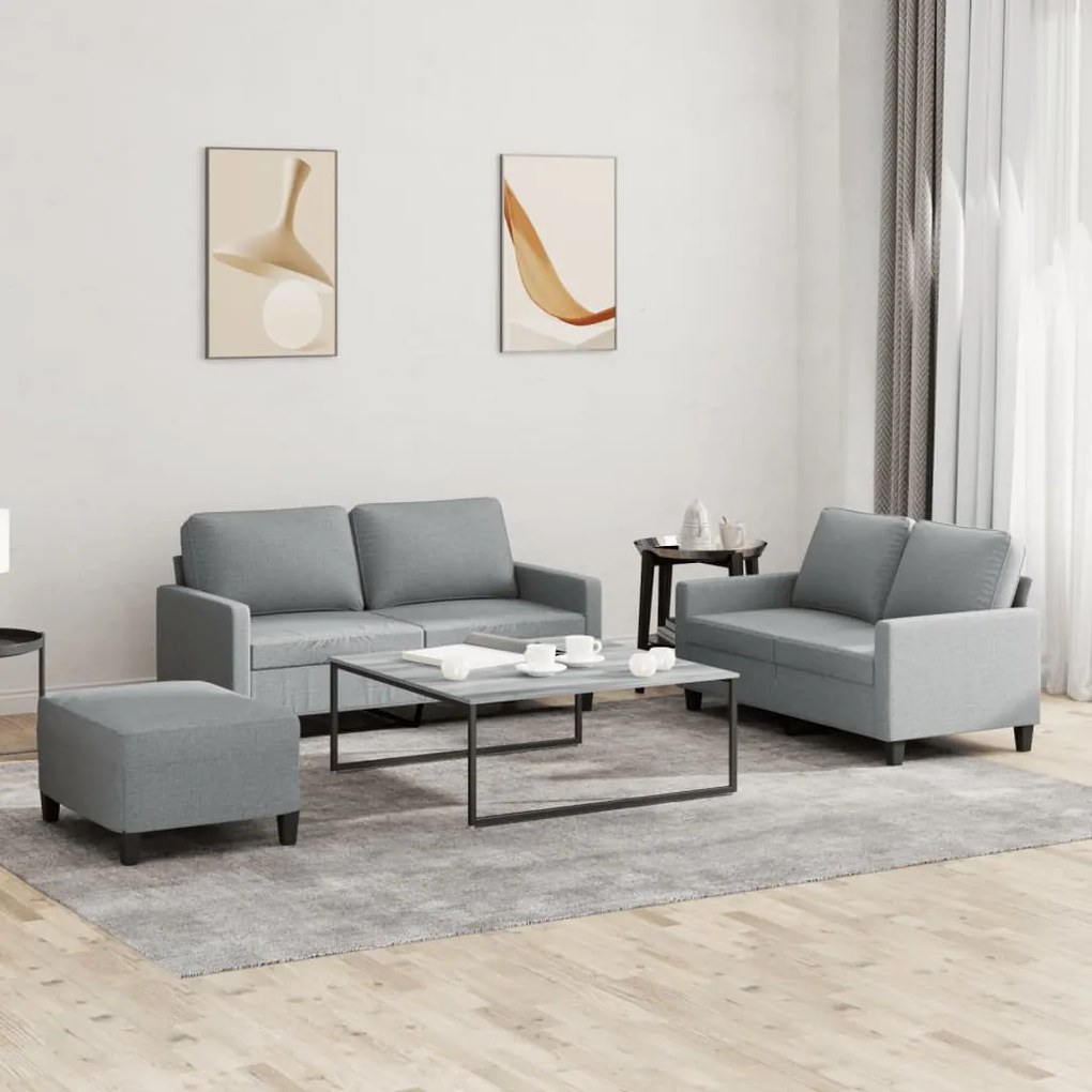Set Di Divani 3 Pz Con Cuscini Grigio Chiaro İn Tessuto /