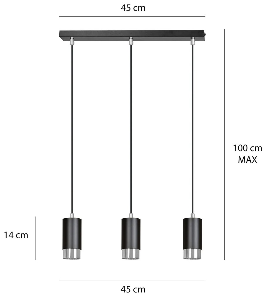 Lampadario 3 Luci Ivar Con Cilindri In Acciaio Nero E Cromo