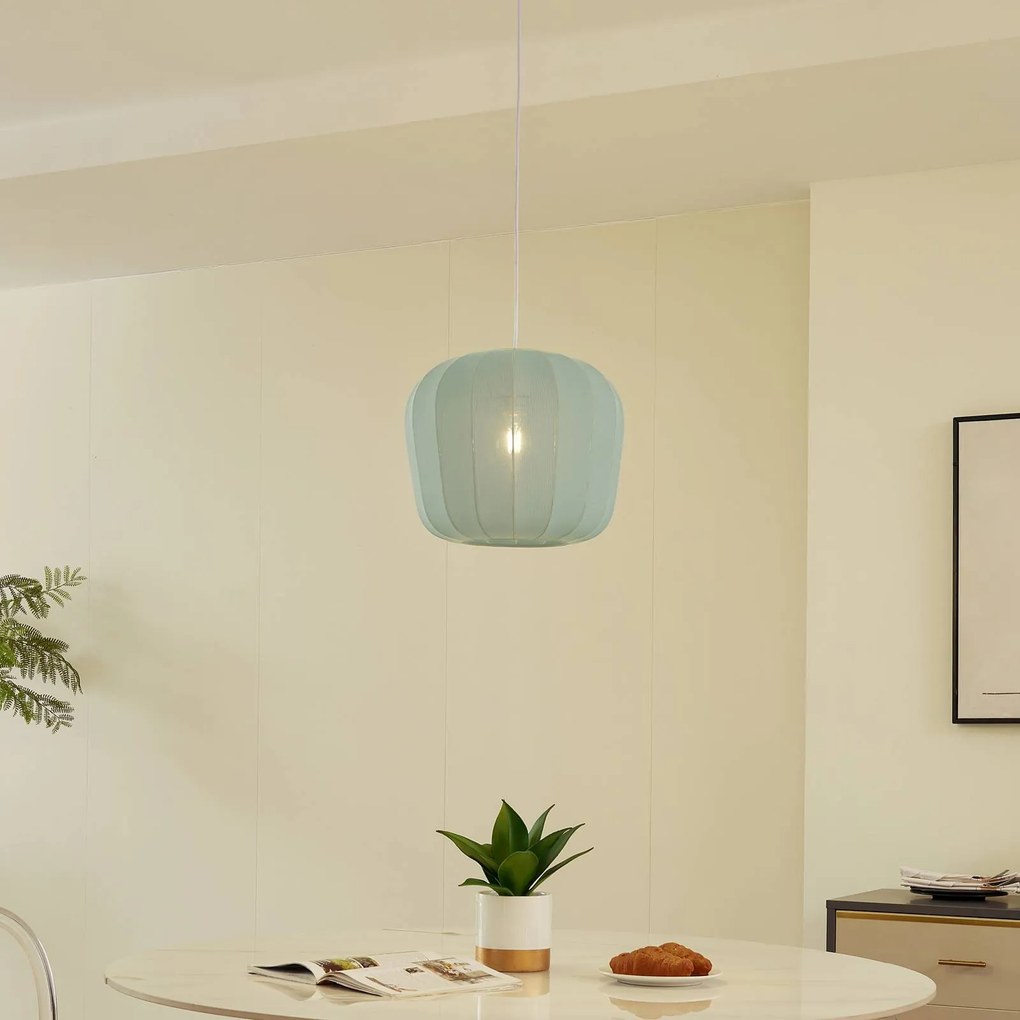 Lindby lampada a sospensione Helin, blu, Ø 35 cm, tessuto