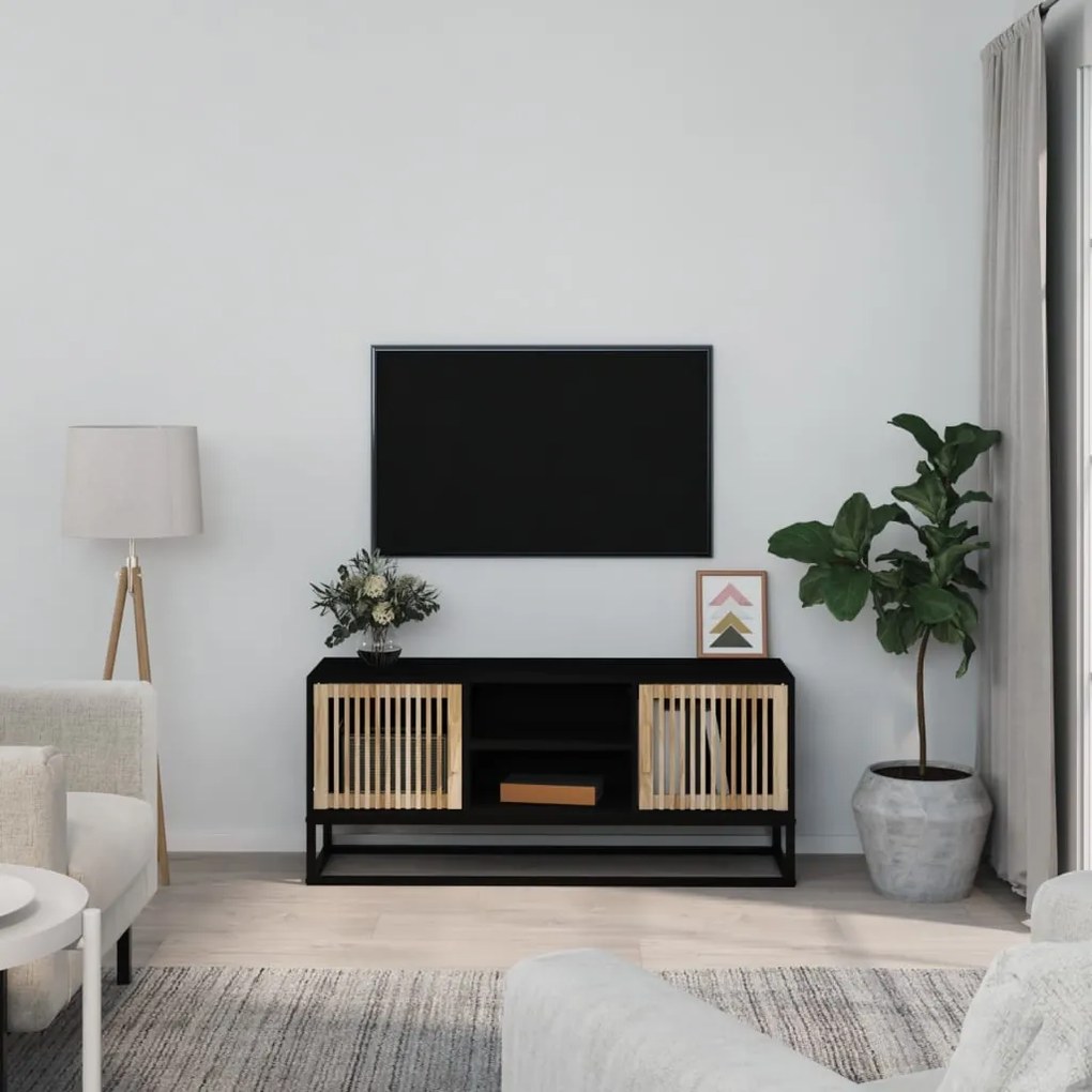 Mobile Porta Tv Nero 105x30x45 Cm İn Legno Multistrato E Ferro /