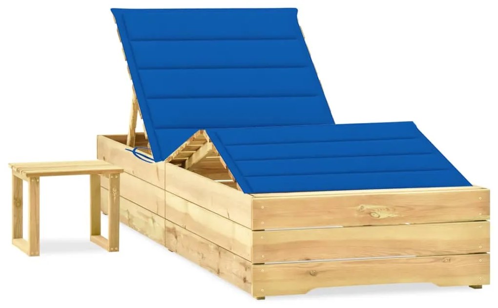 Lettino Da Giardino Con Tavolino Cuscino Legno Pino Impregnato /