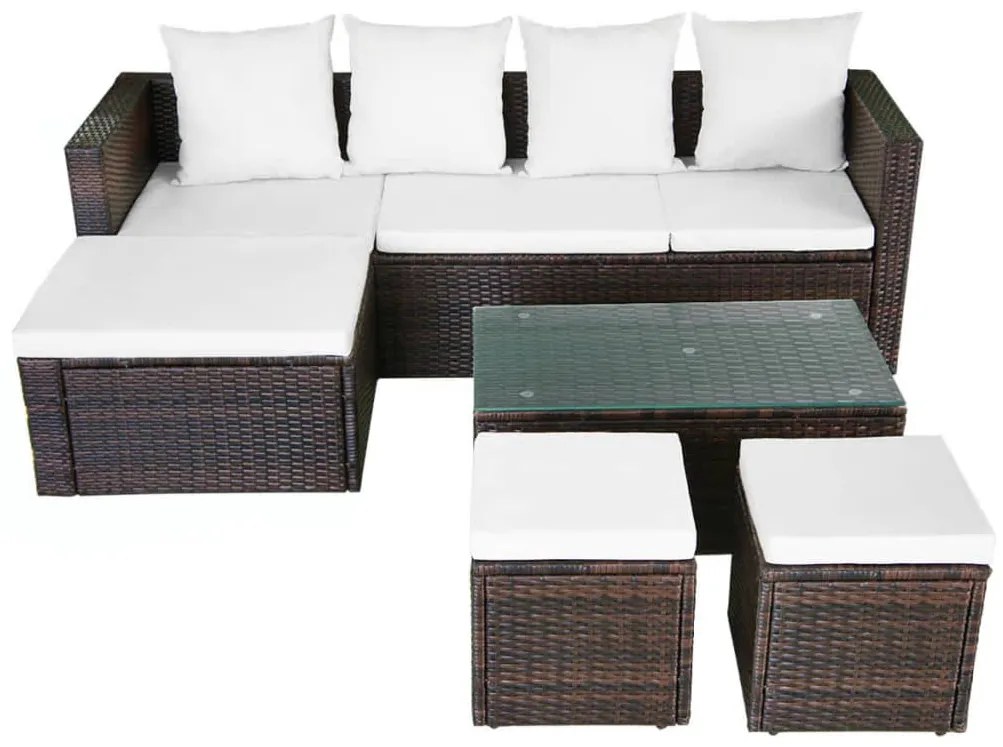 Set divani da giardino 4 pz con cuscini in polyrattan marrone