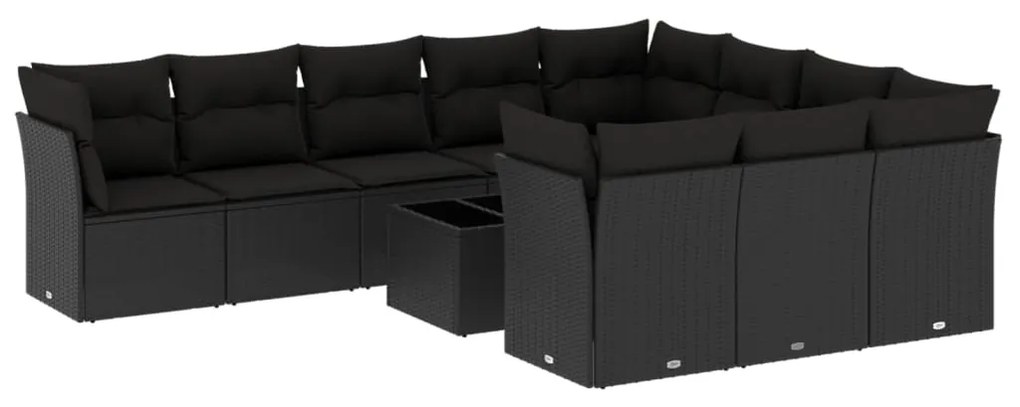 Set Divani da Giardino 11 pz con Cuscini in Polyrattan Nero