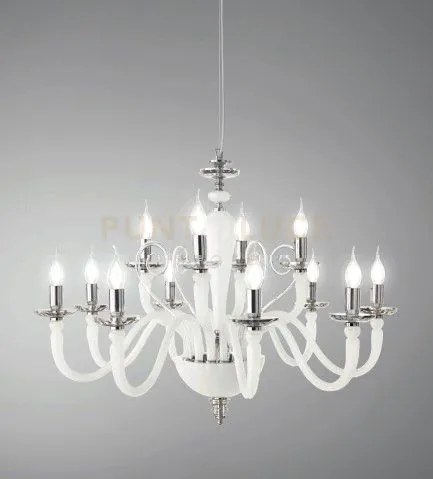Lampadario debussy 12 luci bianco satinato cromo attacco e14 d.84cm