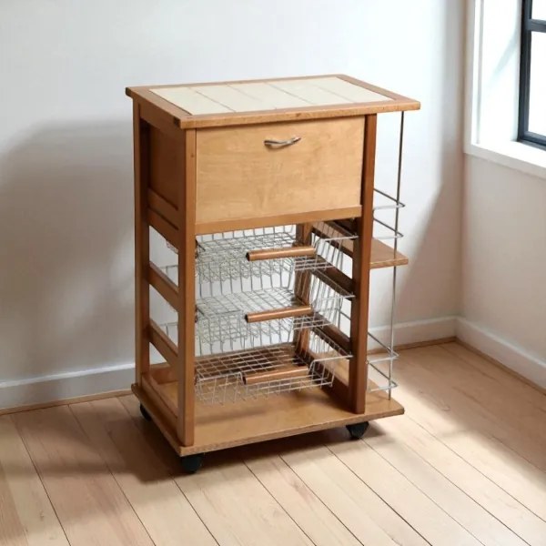 Carrello portafrutta portapane e bottigliera ROVERE