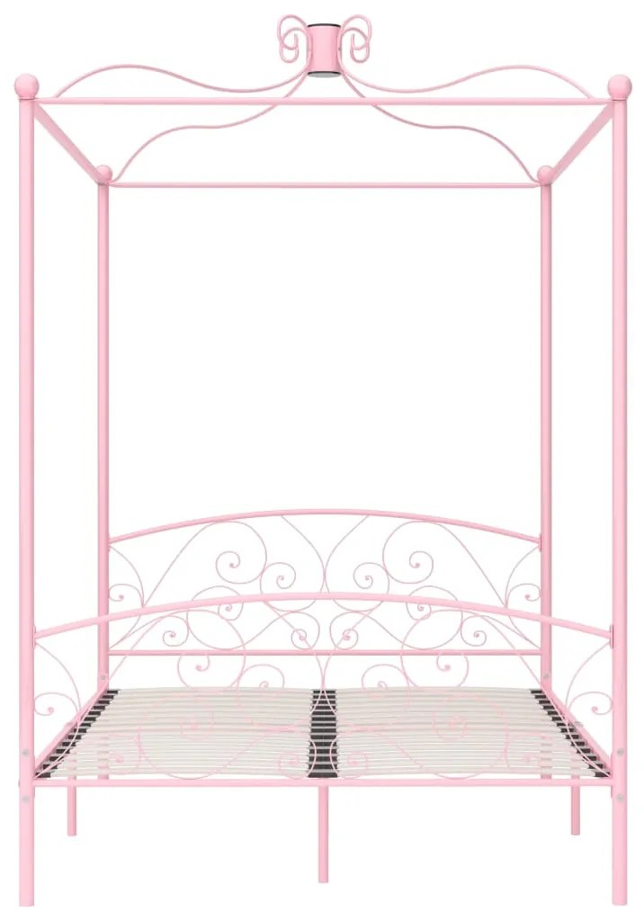 Letto a baldacchino rosa in metallo 120x200 cm