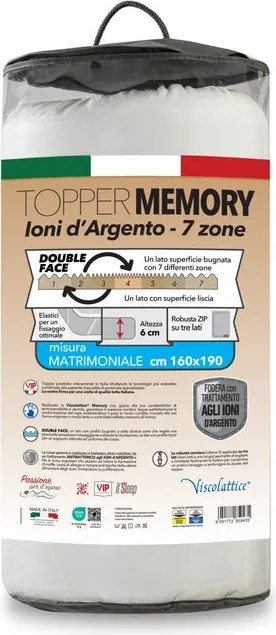 Topper Memory Ioni in poliestere, imbottitura schiuma di poliuretano, L 190 cm x L 160 cm x H 6 cm