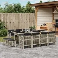 Set da Pranzo da Giardino 13pz con Cuscini Grigio in Polyrattan 3210983