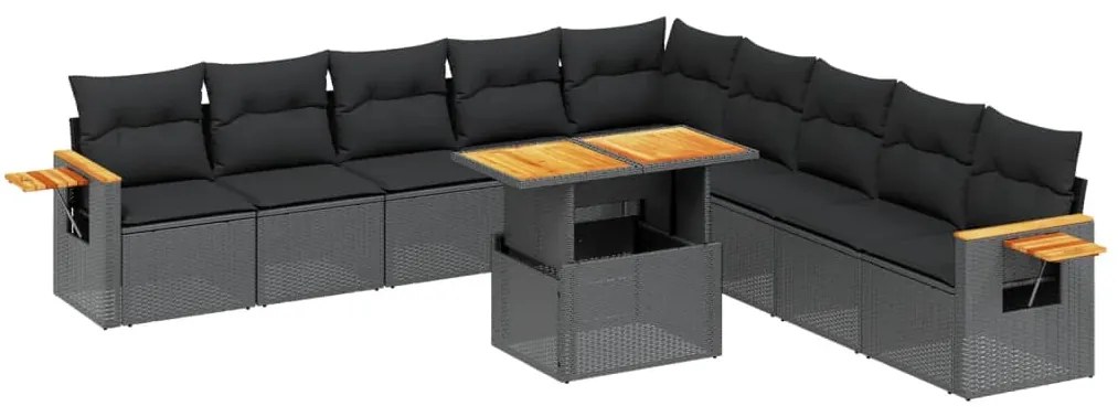 Set Divani da Giardino 11 pz con Cuscini in Polyrattan Nero