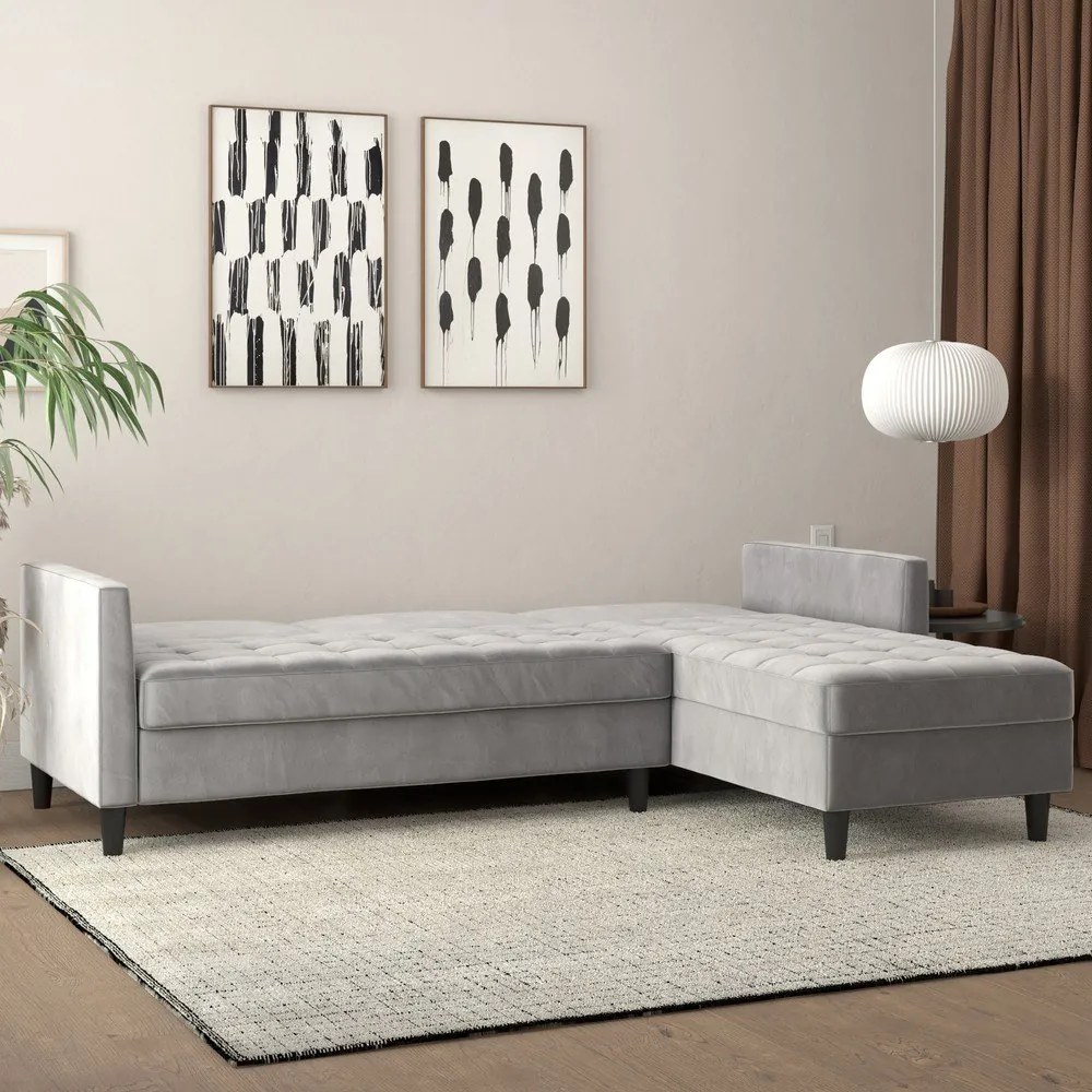 Divano angolare grigio chiaro in velluto Presley - Støraa