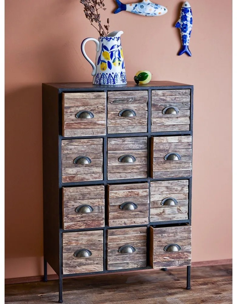 Cassettiera in metallo nero-marrone 60,5x92x33,5 cm Matteo - Bloomingville