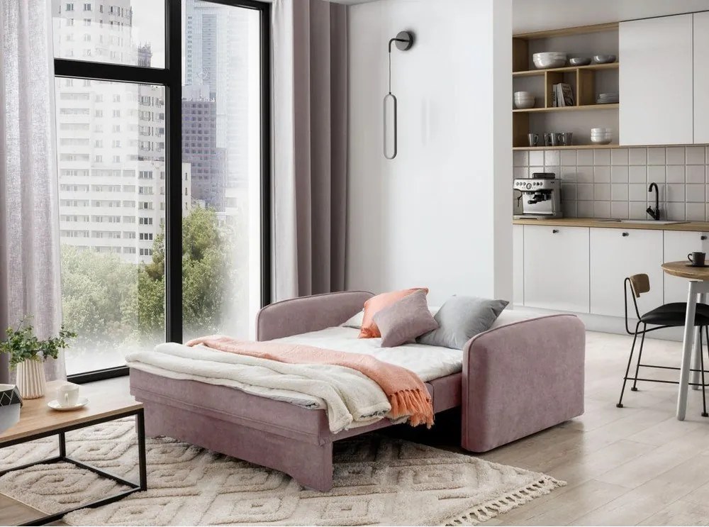 Divano rosa allungabile/con contenitore e rivestimento in ciniglia 155 cm Laine – ELTAP