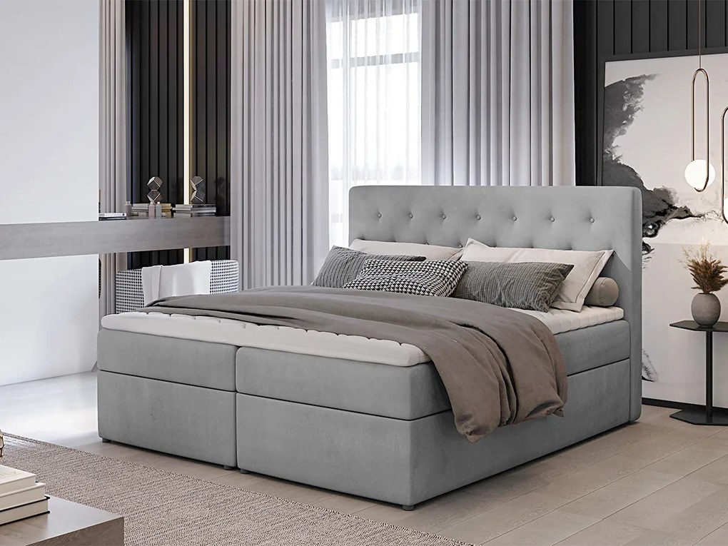 Letto matrimoniale boxspring Consuelo - 160 x 200 cm , Tessuto grigio chiaro