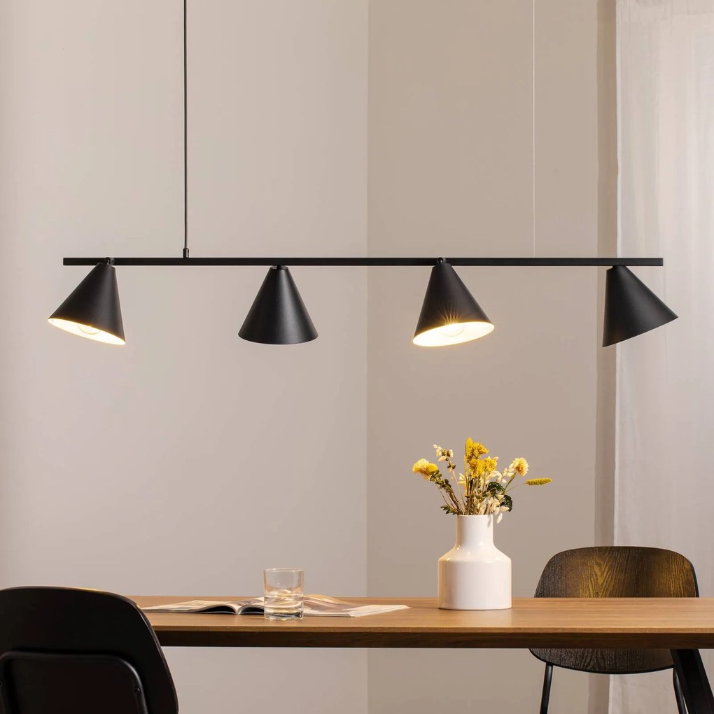 ALDEX Lampada a sospensione forma 4, nero, metallo, a 4 luci, cono, E27