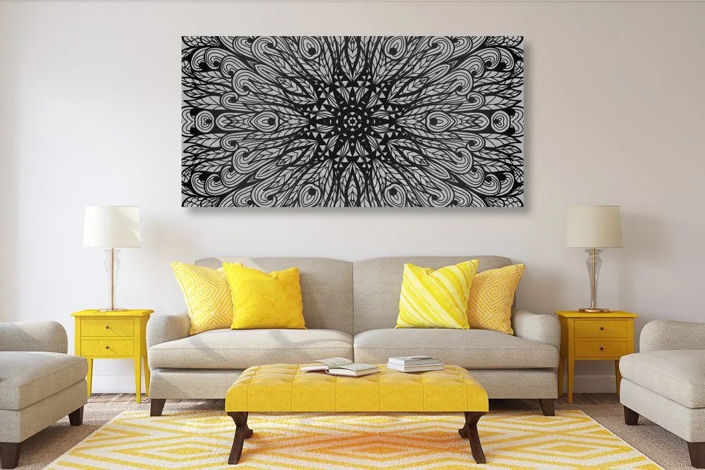 Stampa su tela – Ornamento etnico unico in bianco e nero