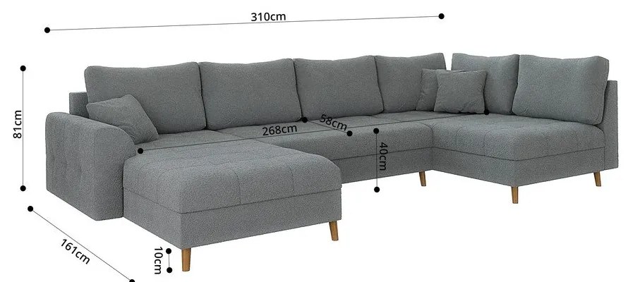 Divano angolare grigio in tessuto bouclé (angolo sinistro/"U") Ariella - Ropez