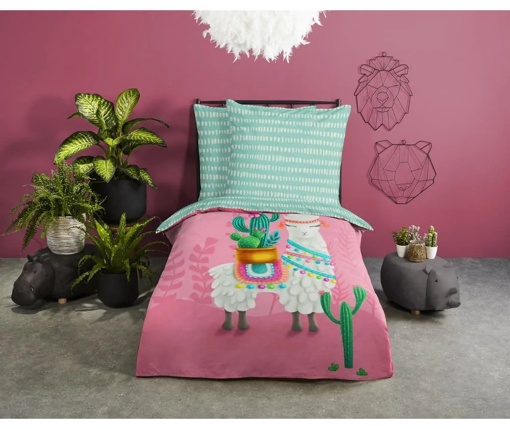 Set copripiumino e federa da bambini rosa/turchese in cotone per letto singolo 140x200 cm Lalama – Good Morning