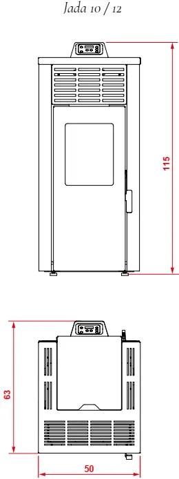 Royal Jada 12 Stufa A Pellet Ad Aria 12 Kw Serbatoio 27 Kg 50x63x117 Cm In Acciaio Rosso