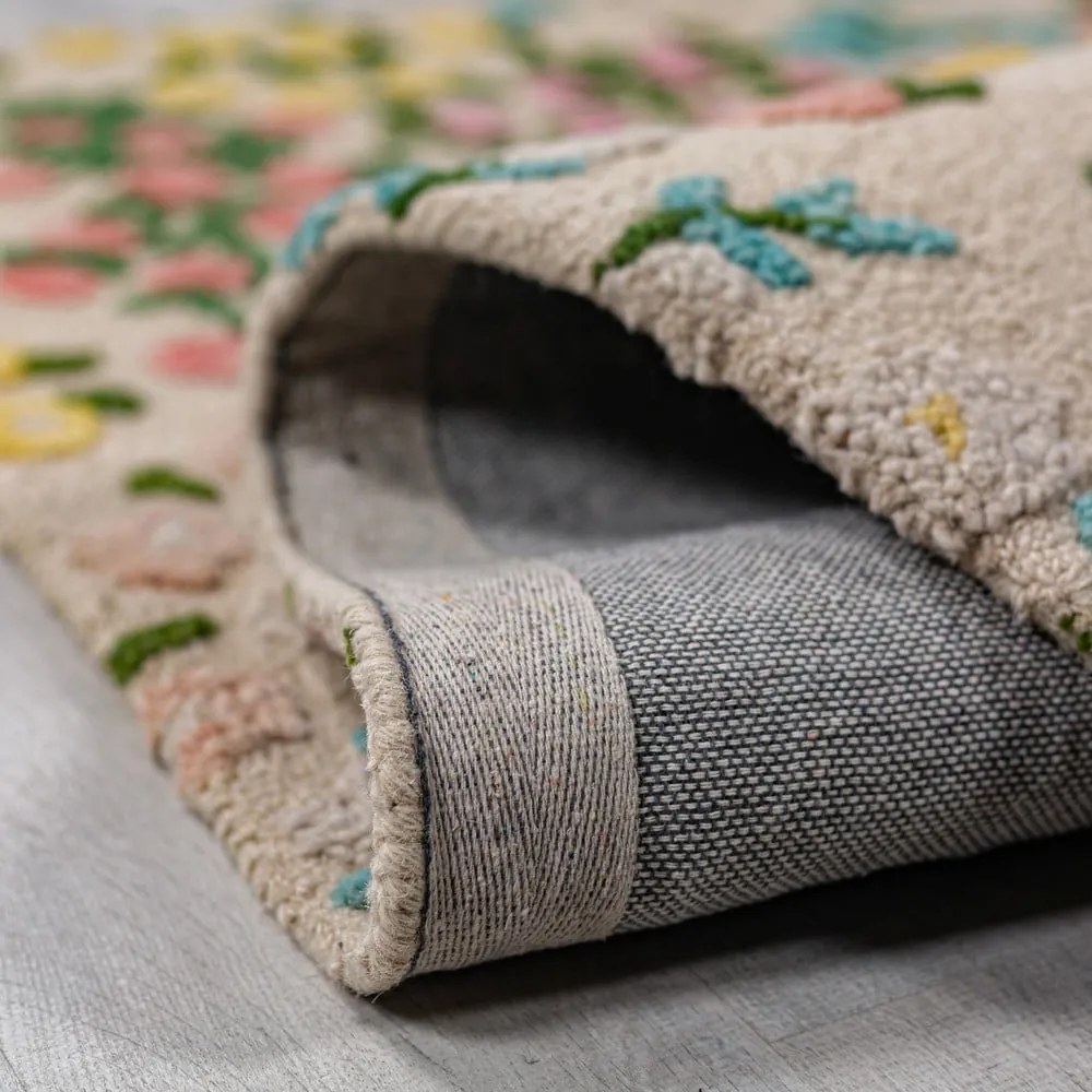 Tappeto color crema in lana tessuto a mano 160x230 cm Emilia Floral – Flair Rugs