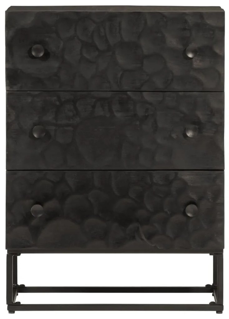 Cassettiera nera 55x30x76 cm in legno massello di mango e ferro