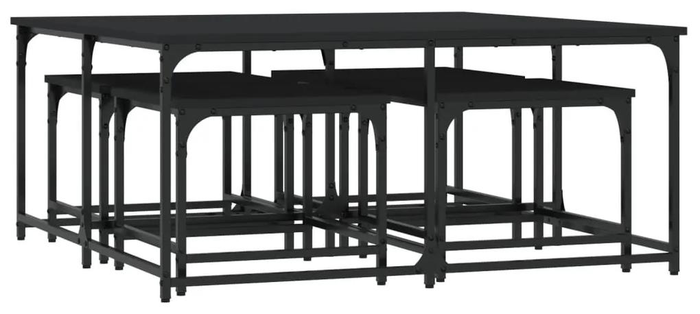 Tavolini impilabili 5 pz neri in legno multistrato