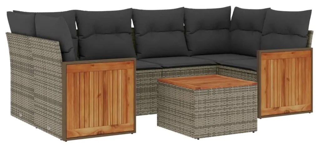 Set divani da giardino 7 pz con cuscini grigio in polyrattan