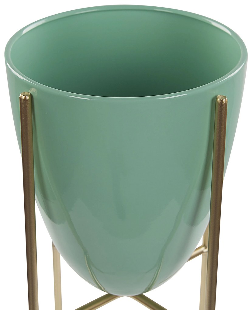 Vaso per fiori in metallo 16 x 16 x 31 cm verde ed oro LEFKI Beliani