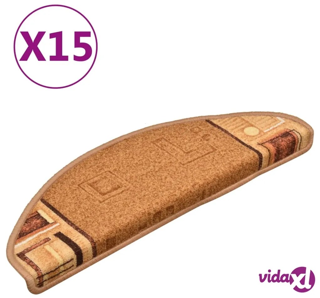 vidaXL Tappetini Autoadesivi per Scale 15 pz Beige 65x21x4 cm