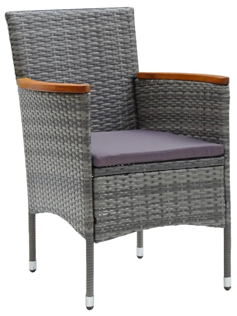 Set bistrot giardino 3 pz polyrattan e vetro temperato grigio