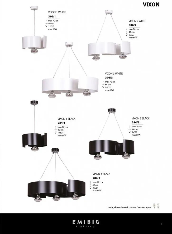 Sospensione Moderna 1 Luce Vixon In Acciao Nero E Cromo