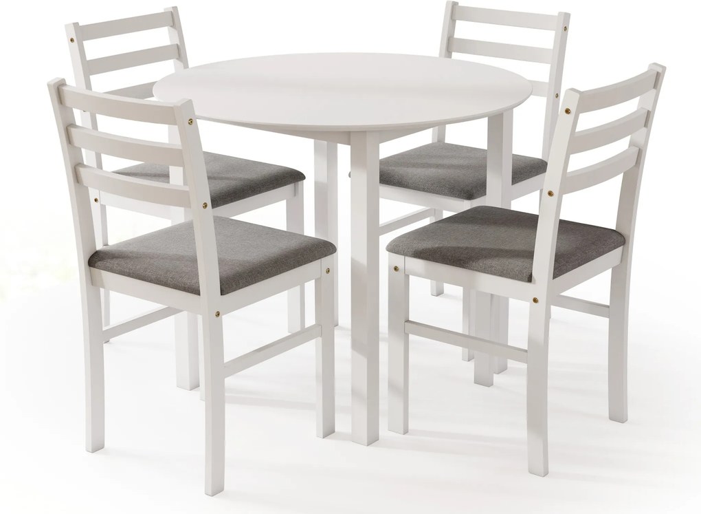 Set TORINO Tavolo rotondo + 4 sedie Bianco / Grigio Chiaro