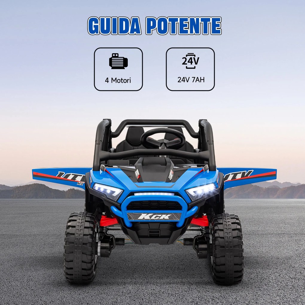 Macchina Elettrica per Bambini 24V Velocità 5-7km/h Guida Manuale e Telecomando Blu...