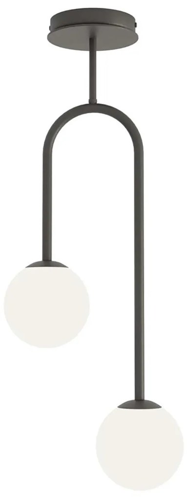 Lampada A Soffitto 2 Luci Kine In Acciaio Nero E Sfere In Vetro Opale