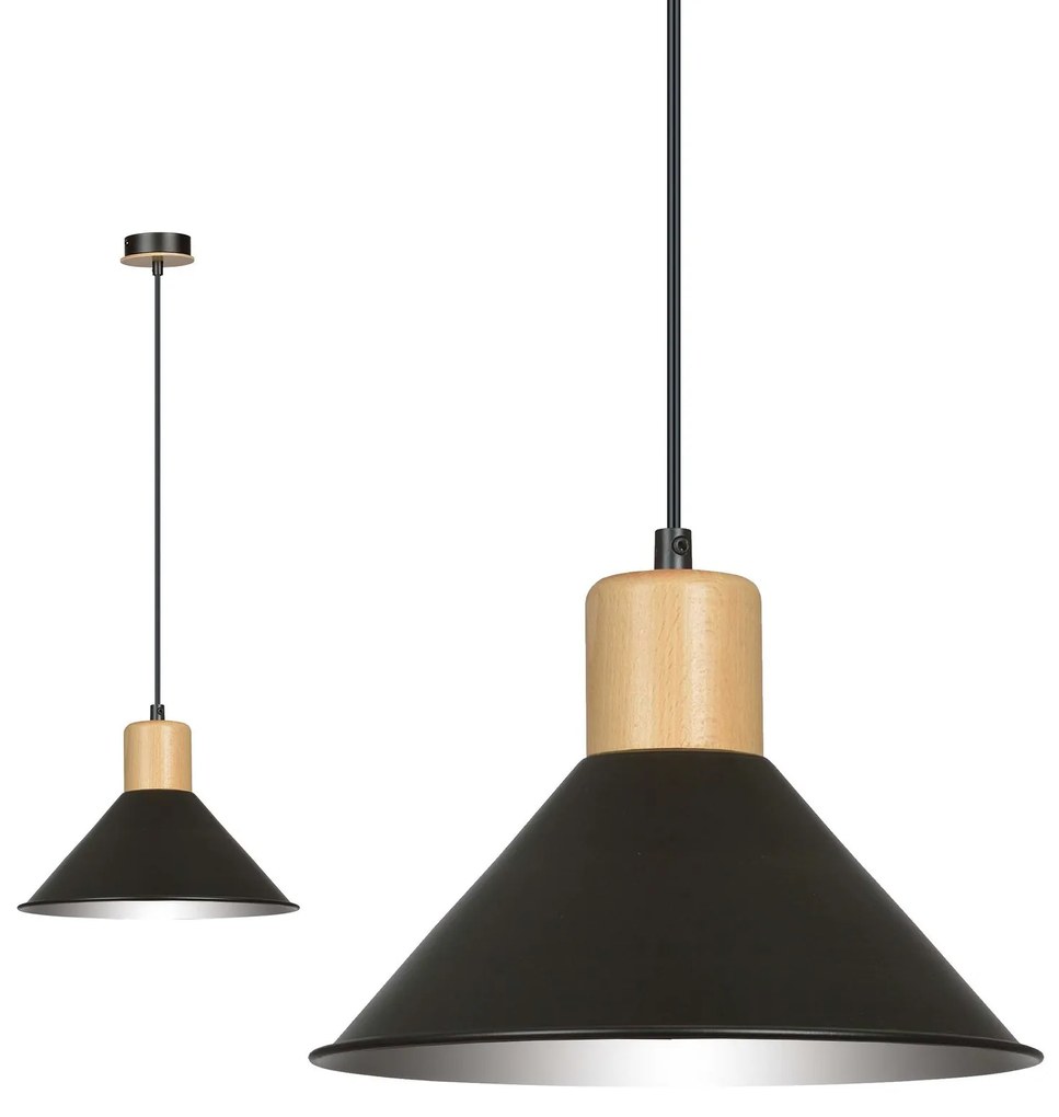 Sospensione Nordica 1 Luce Rowen In Acciaio Nero E Legno