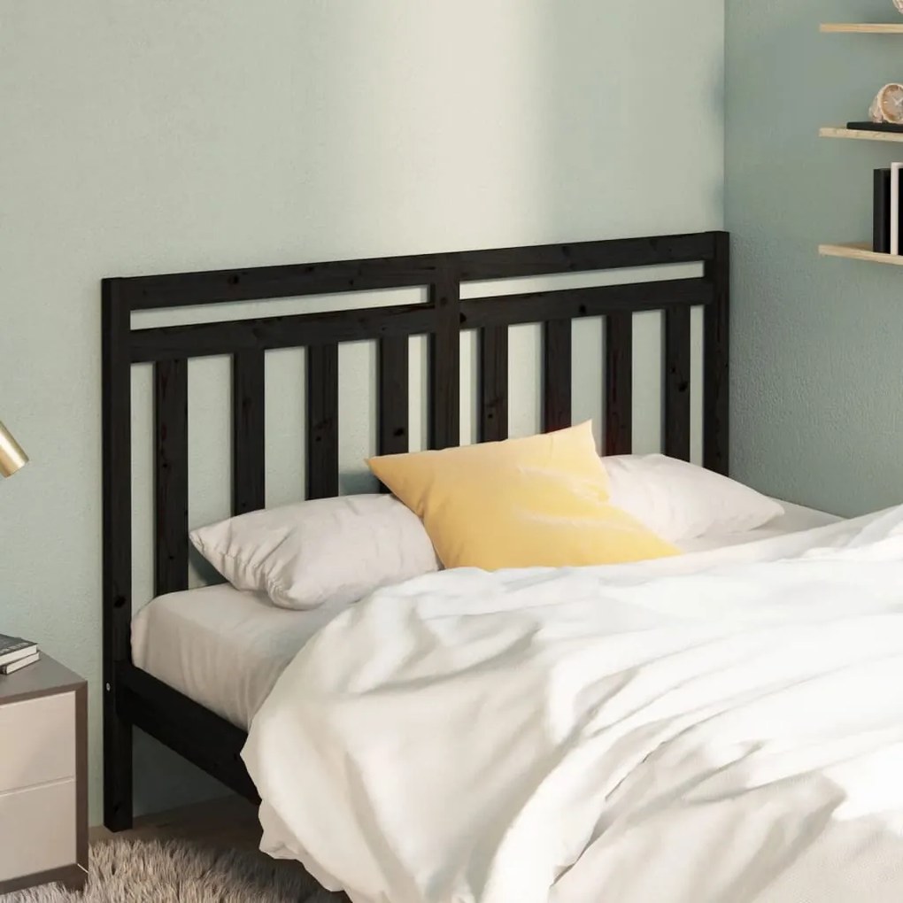 Testiera Per Letto Nera 166x4x100 Cm İn Legno Massello Di Pino /