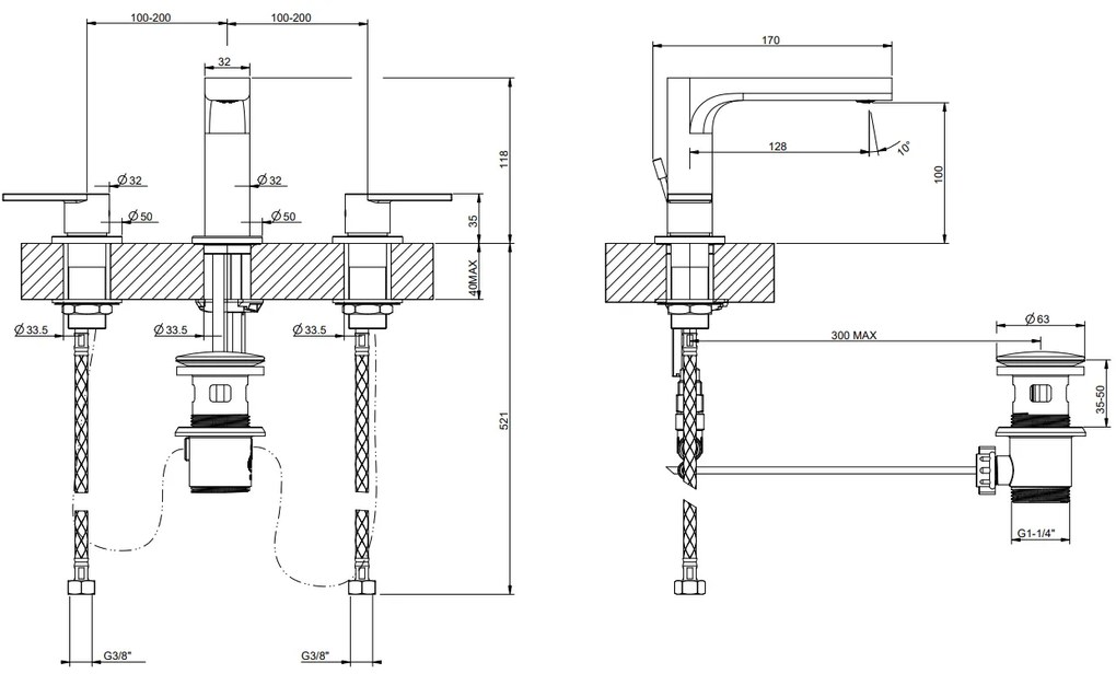 Gruppo lavabo 3 fori cromo via manzoni 38612 Gessi