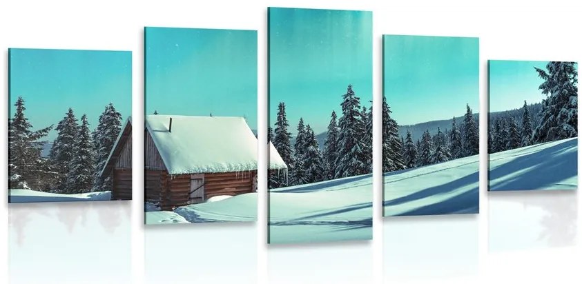 Quadri 5 pezzi – Paesaggio invernale fiabesco